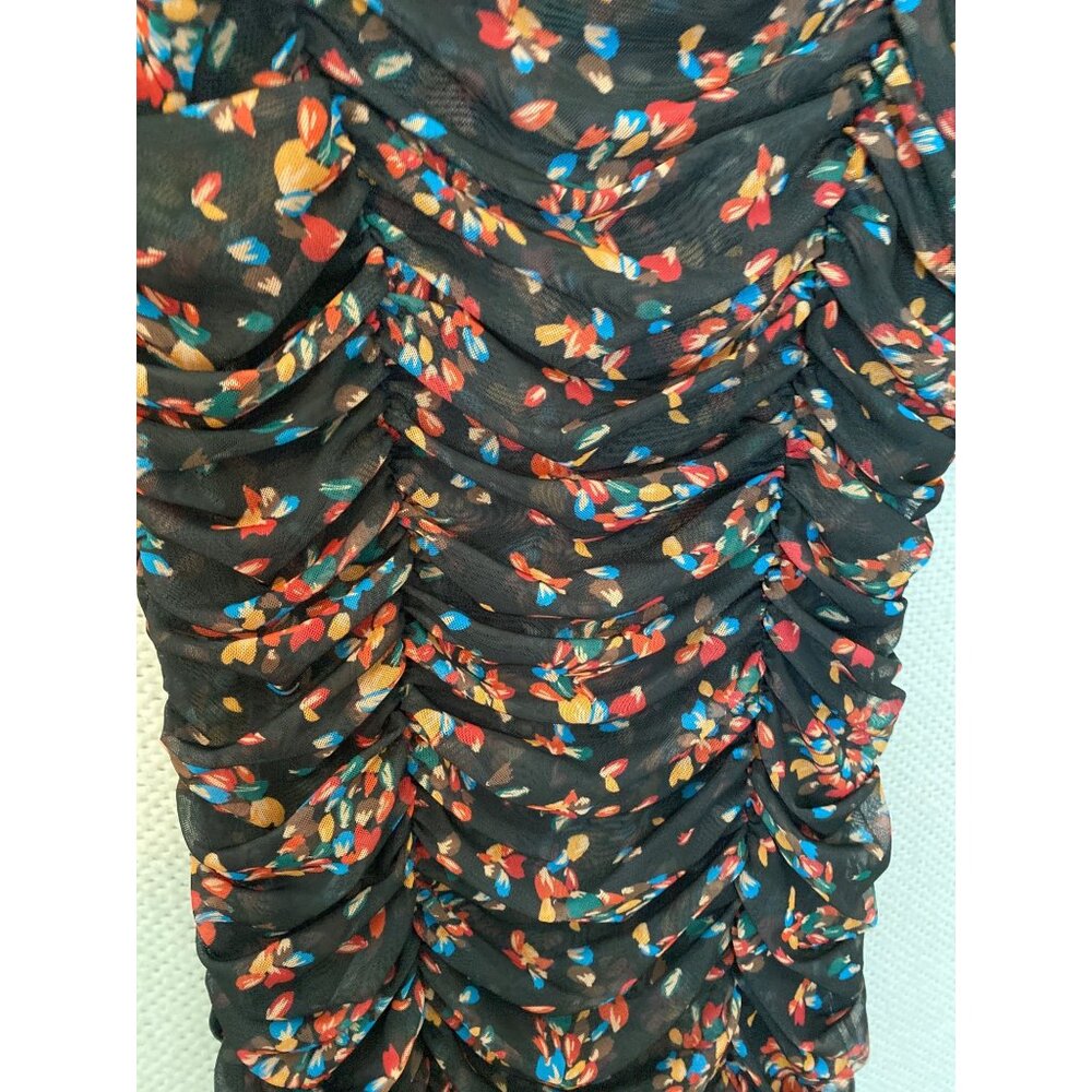 Free People Ruched Mesh Midi Dress Black Floral Slit Small - Picture 5 of 15